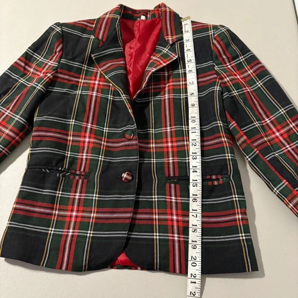 Officina‎ Kids Vintage Plaid Blazer Red Green Tartan Made in Italy Size 32 SM
